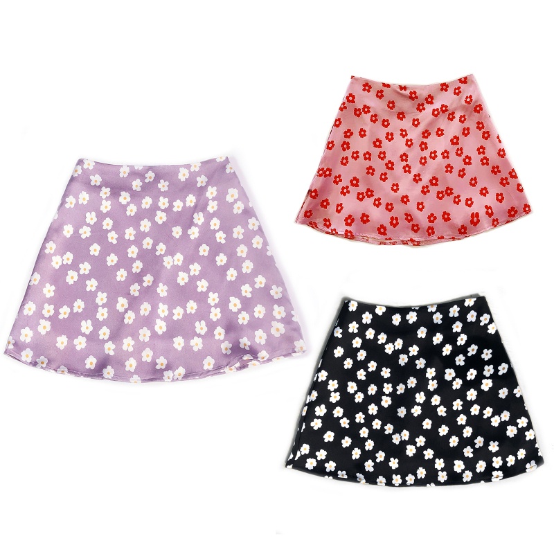 Chân Váy Chữ A Vải Satin Lưng Cao In Họa Tiết Hoa Phong Cách Boho Dành Cho Nữ