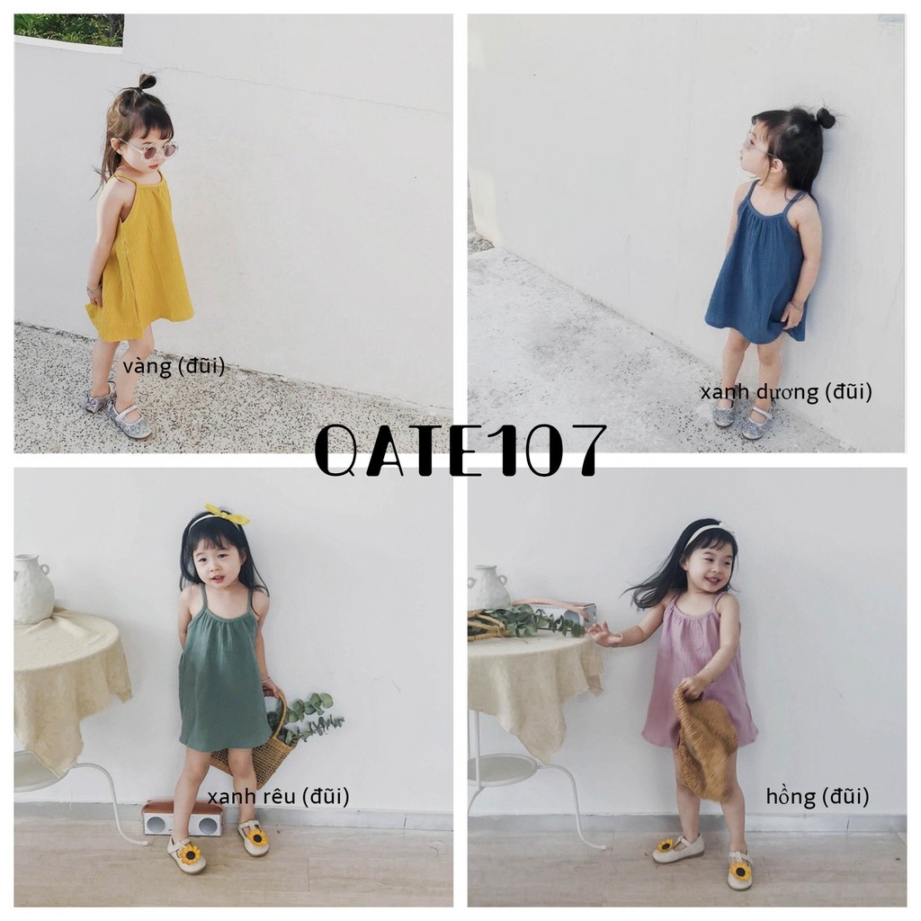Váy bé gái 2 dây sành điệu AM107 - đầm bé gái từ sơ sinh tới 18kg