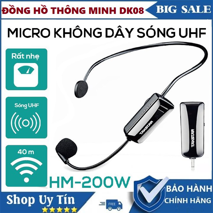 [Mã ELMS5 giảm 7% đơn 300k] Micro Mic Không Dây TAKSTAR HM-200W Đeo Tai Sử Dụng Sóng UHF Cao Cấp, Mic Đeo Tai Trợ Giảng