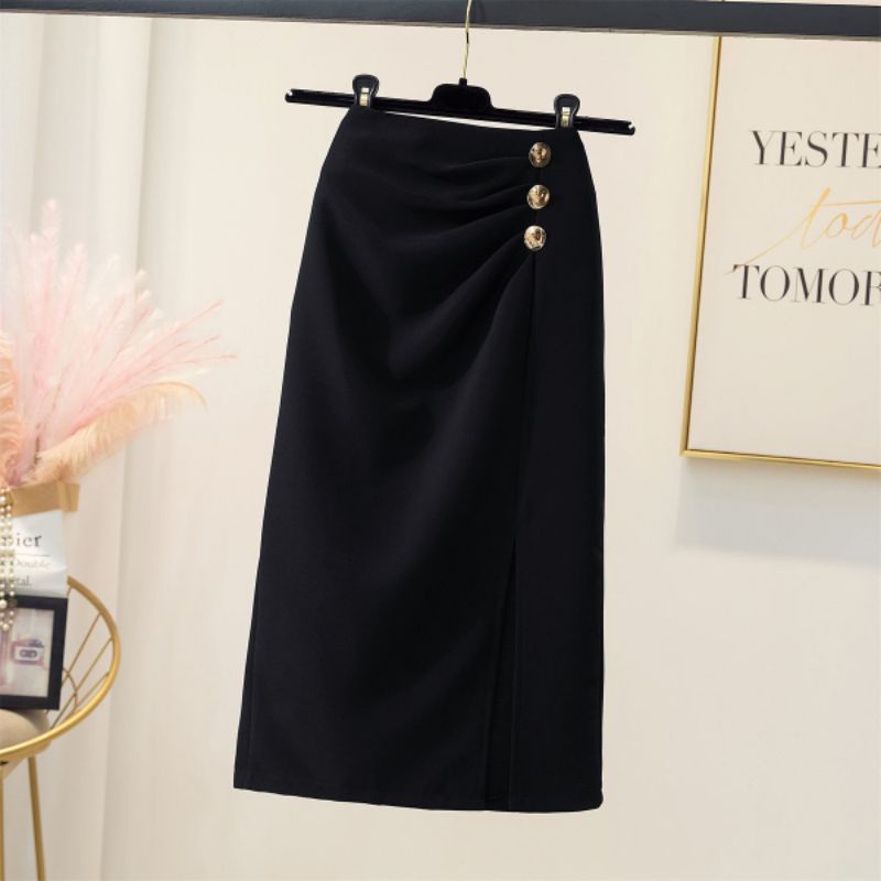 Chân váy  công sở dáng chữ A phối cúc  xẻ trước siêu xinh