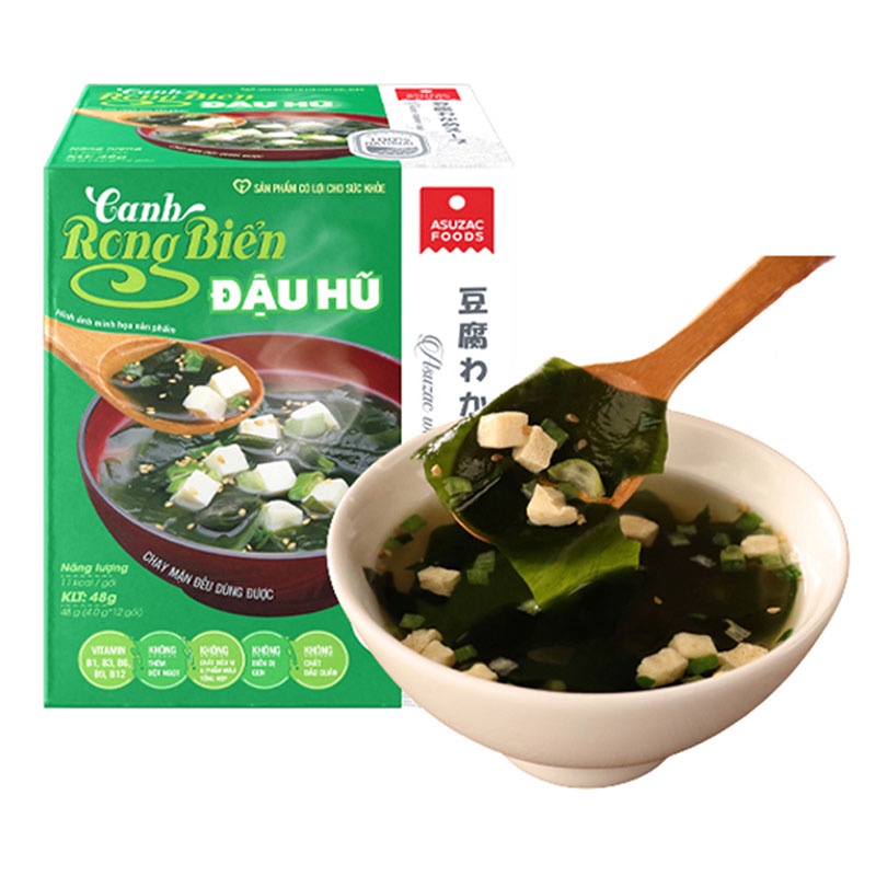 Canh rong biển đậu hũ Asuzac Foods 48g (4g x 12 gói) chay mặn đều dùng được - Hachi Hachi Japan Shop
