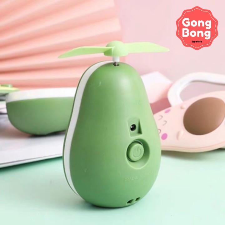 Quạt mini cầm tay quạt quả bơ có gương và đèn quạt cầm tay kèm cáp sạc USB Gong Bong store