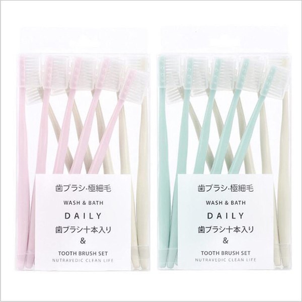 Set 10 bàn chải đánh răng Hàn Quốc có nắp tặng kèm túi Zip kháng khuẩn cực xịn  GD2