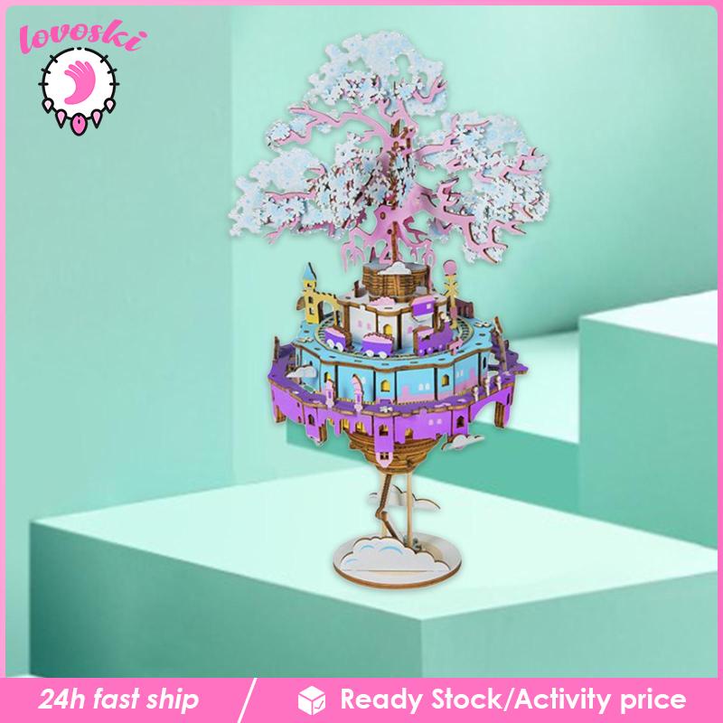 [Lovoski] Hộp Nhạc Xoay Bằng Gỗ DIY Hình Lâu Đài Trên Bầu Trời