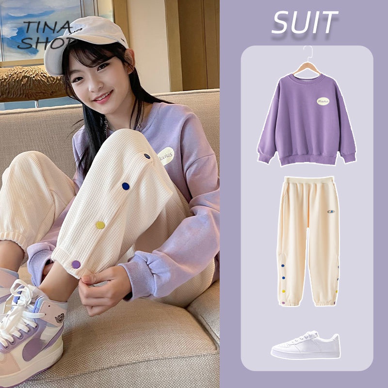 Bộ Dài Tay Bé Gái，Bộ Đồ Thể Thao Thiết Kế Mới Thời Trang Mùa Xuân Thu 2022 Dành Cho Bé Gái 3-6-8-12-14 tuổi Set đồ bộ bé gái