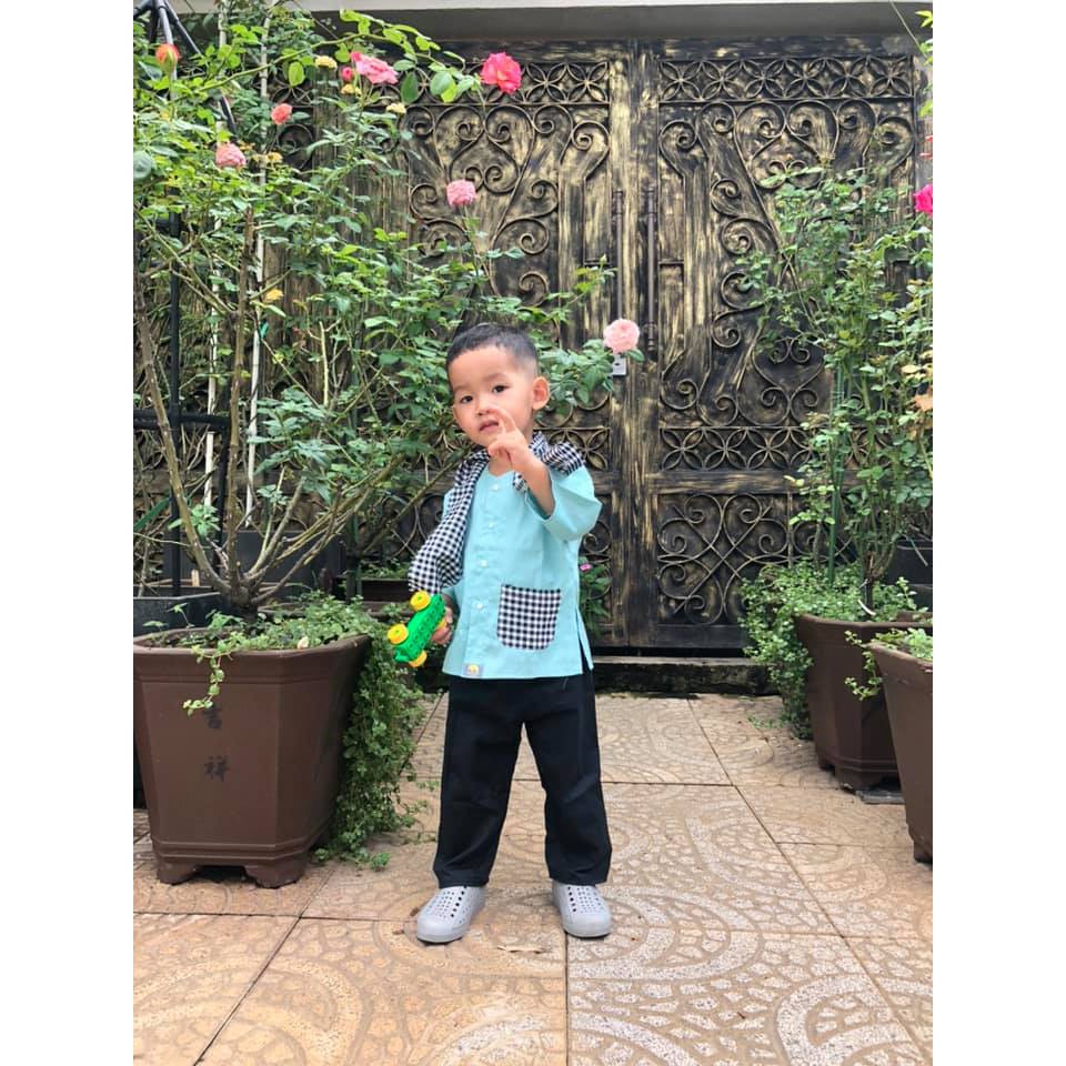 Bộ Bà Ba Bé Trai Bé Gái Màu Xanh 2023