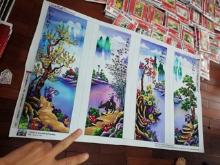 Tranh đính đá tứ quý (1m46x100cm) chưa đính