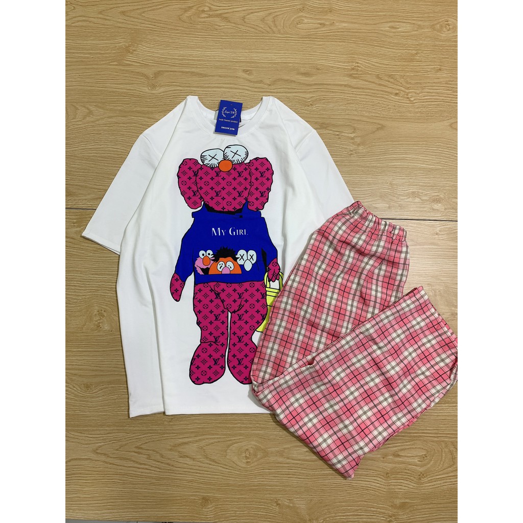 Đồ Bộ Nữ Quần Dài Caro Ống Rộng Áo Thun Unisex My Girl Tay Lỡ Lapi VN, Nhiều Mẫu, Chất Vải Thoáng Mát,Form Rộng Freesize