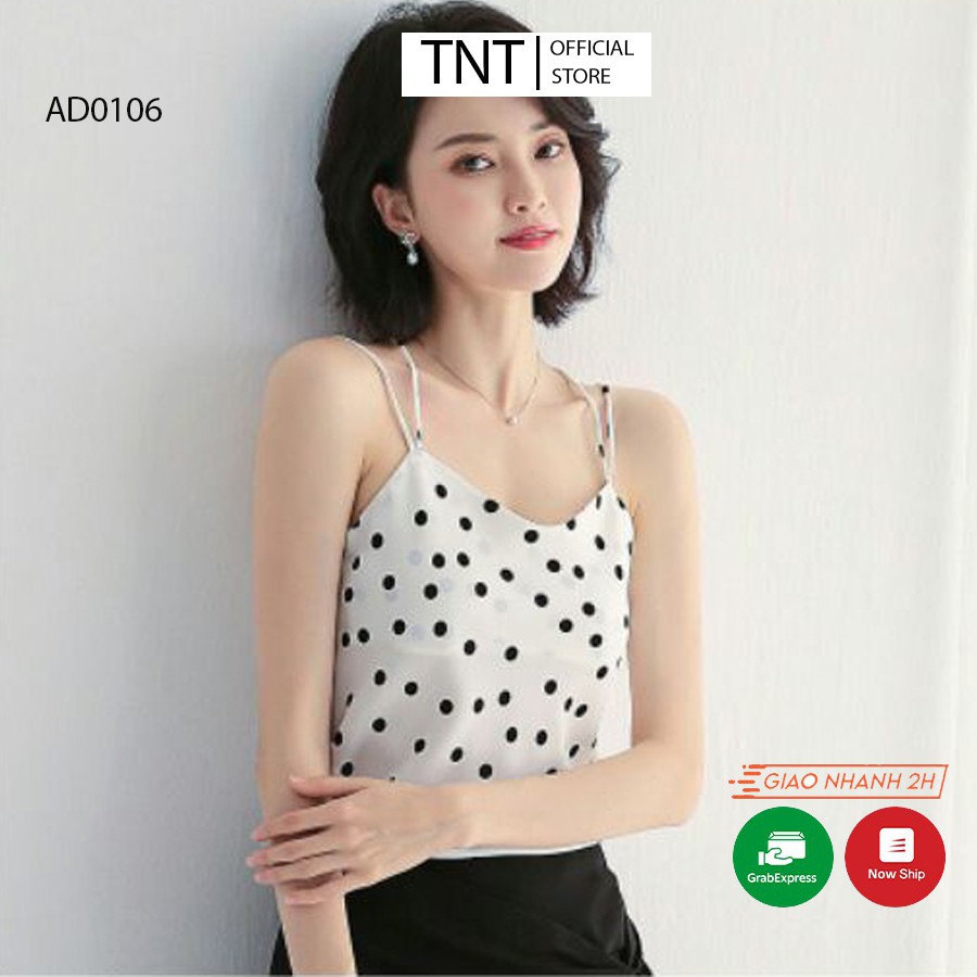 Áo hai dây nữ TNT, áo 2 dây nữ chấm bi kiểu croptop chất lụa sang xịn mịn