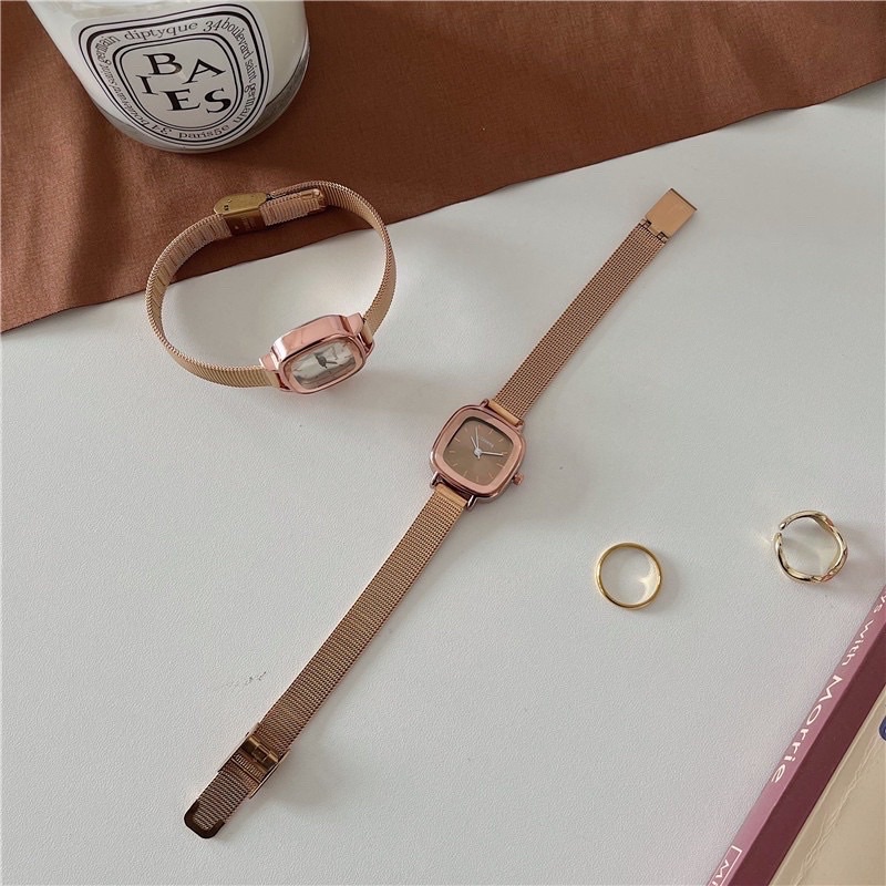 Đồng hồ nữ dây thép mặt kính 3D màu rosegold siu xinh kiểu dáng Vintage DHT5 LOUSMORE