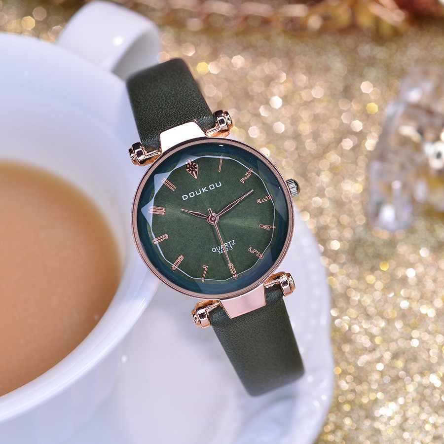 Đồng hồ nữ DOUKOU 71845 mặt vát 3D dây da mềm Bán lẻ giá sỉ