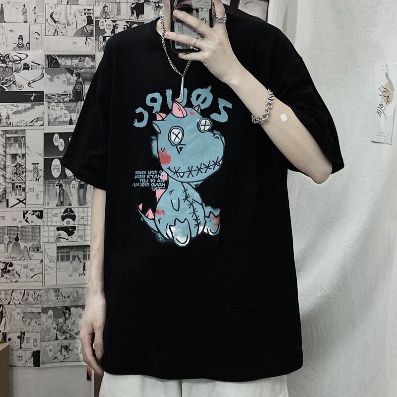 Áo phông nam nữ unisex tay lỡ thun form rộng teen cổ tròn oversize cotton giá rẻ basic đen trắng tee pull KHỦNG LONG