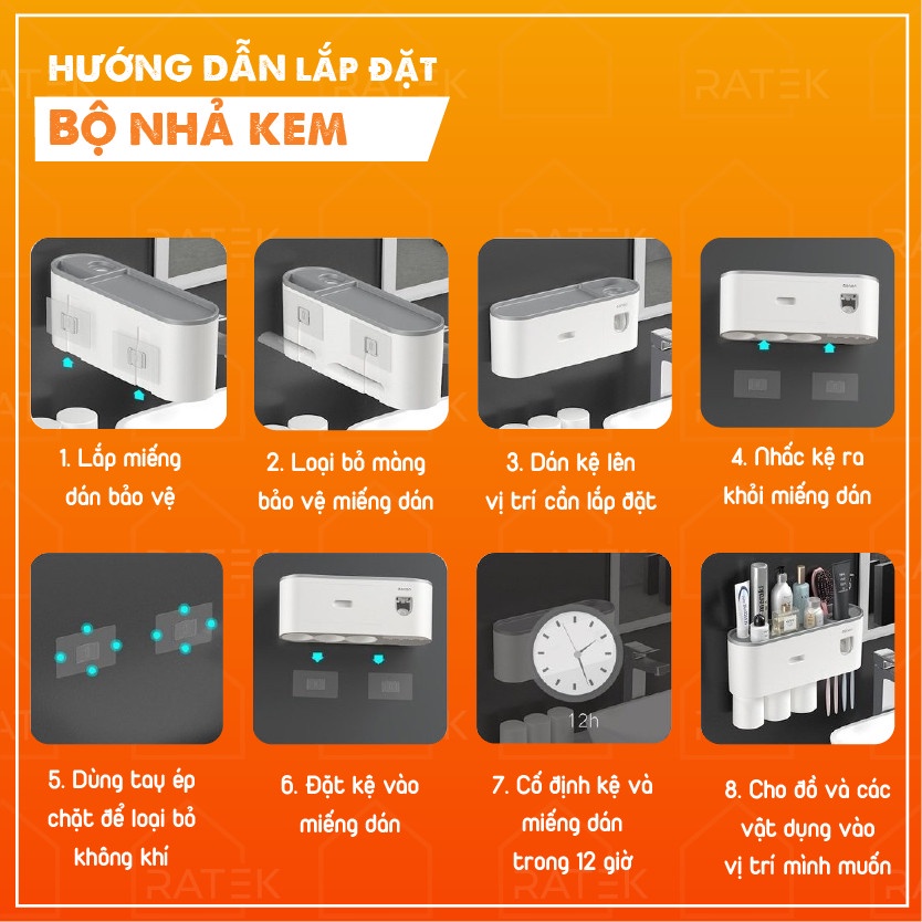 Bộ nhả kem tự động Oenon, Dụng cụ nhà tắm thông minh dán tường tiện lợi( Kèm miếng dán)