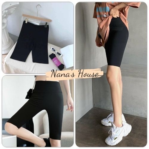Quần Legging Lửng Thailand  Nana's House  Short đùi dáng ôm body màu đen trơn basic nữ