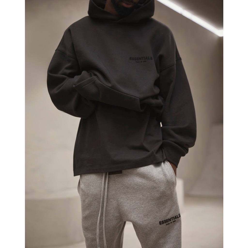 FOG FEAR OF GOD ESSENTIALS Double-line LOGO flocking print hooded casual couple fleece sweater autumn and winter