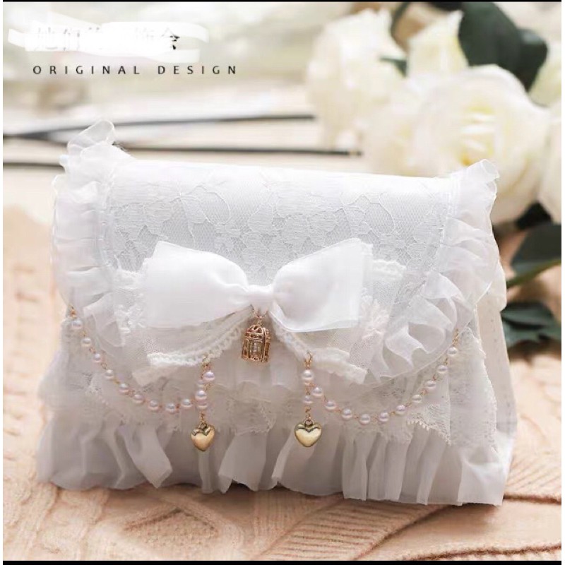 YASAS0016-Túi xách lolita ren trắng