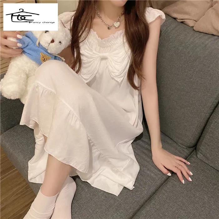 Đầm Ngủ Hai Dây Đính Nơ Dễ Thương Thời Trang Mùa Hè Cho Bạn Gái