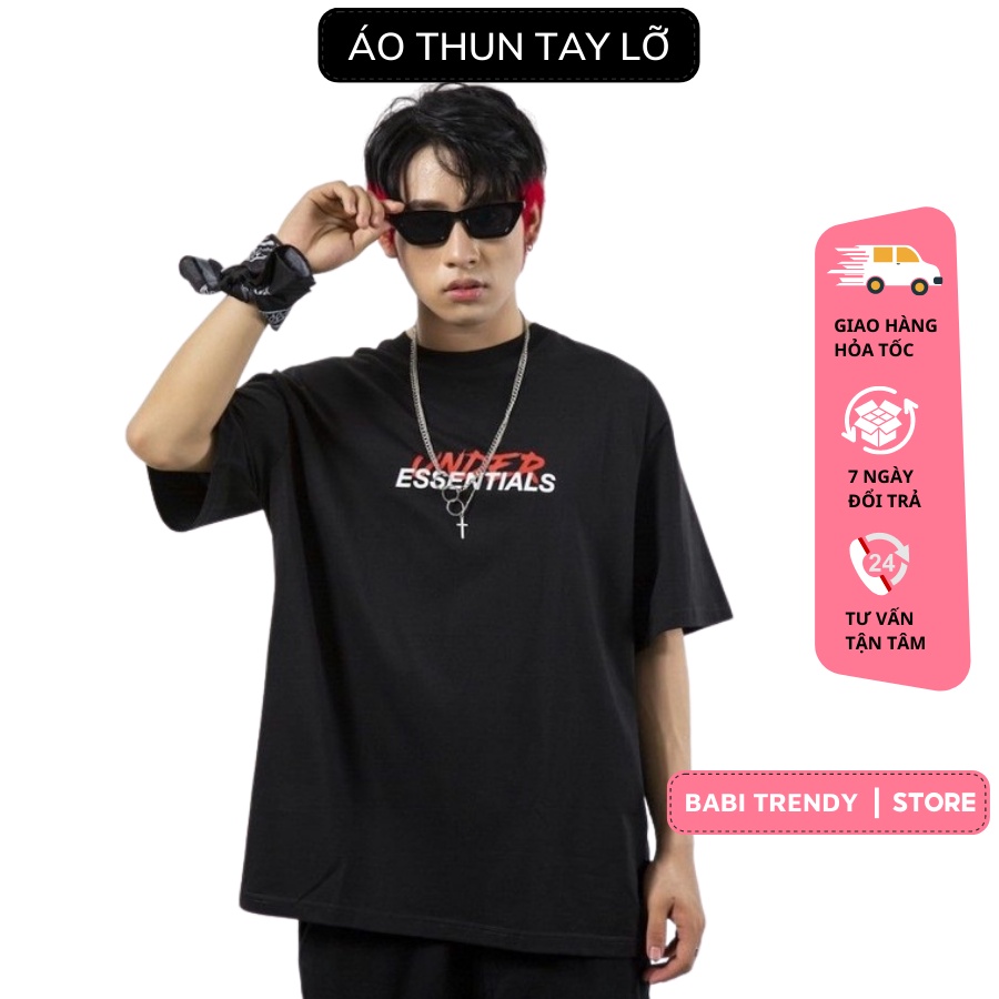 Áo Thun Tay Lỡ UNDER ESSENTIALS áo Unisex Chất Cotton Tici Form Rộng Mềm Mát Tay Lỡ - Babi Trendy ATC08