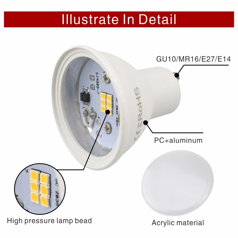 Bóng Đèn Led Gu10 5w E14 220v Mr16 7wada Gu5.3 10 Ampoule