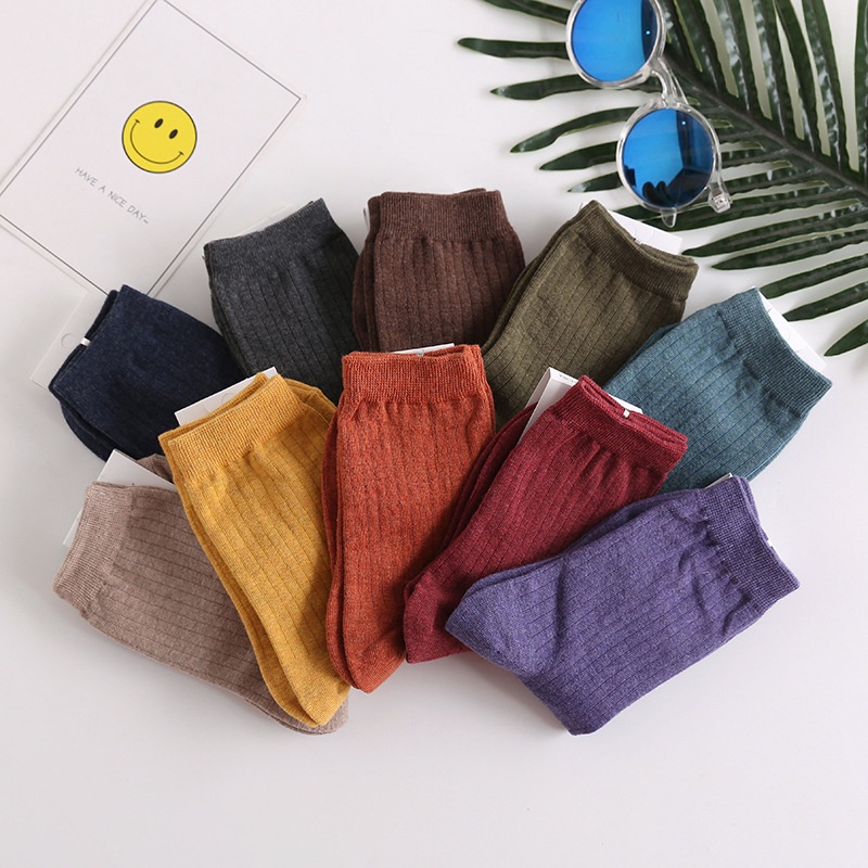 Vớ Cotton Màu Sắc Retro Phong Cách Hàn Quốc Dành Cho Nữ