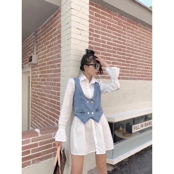 Set váy sơ mi kèm gile