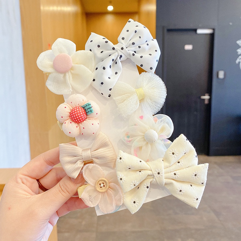 Set 8 Kẹp Tóc Nơ Hoa Phong Cách Hàn Quốc Dễ Thương Cho Bé Gái