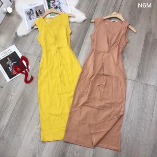 Đầm thun ôm body sát nách xoắn eo giữa về màu tươi như hoa