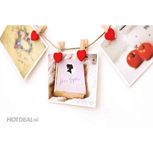 COMBO 10 KẸP GỖ TREO ẢNH HÌNH TRÁI TIM KÈM DÂY TREO