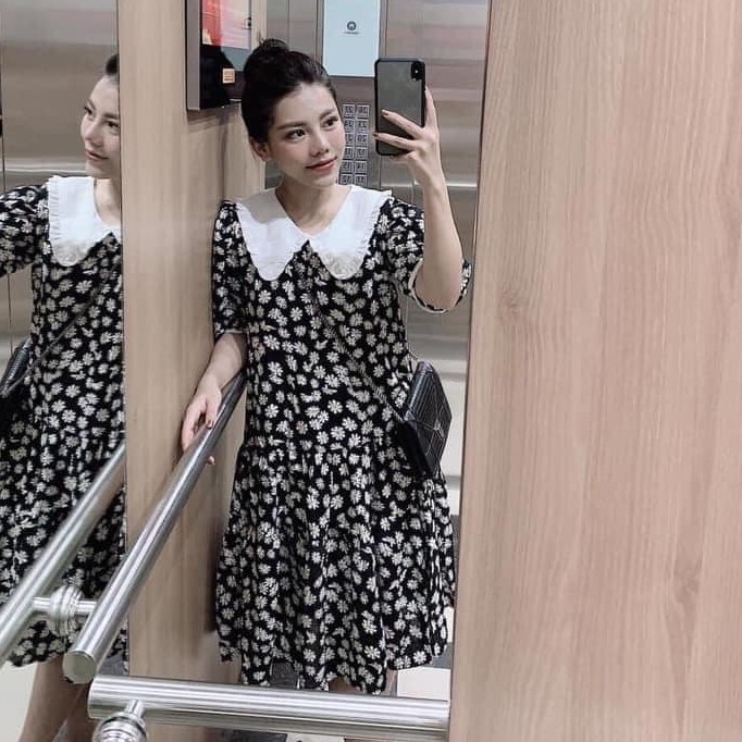 Váy bầu thời trang thiết kế cúc họa mi M104 chất lụa mềm không nhăn freesize từ 45 đến 70kg