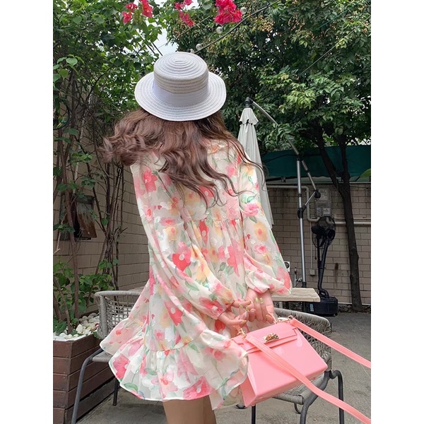 [Ảnh thật/Video]Đầm hoa Sắc Màu dáng babydoll xinh xắn Váy hoa đi biển cực xinh