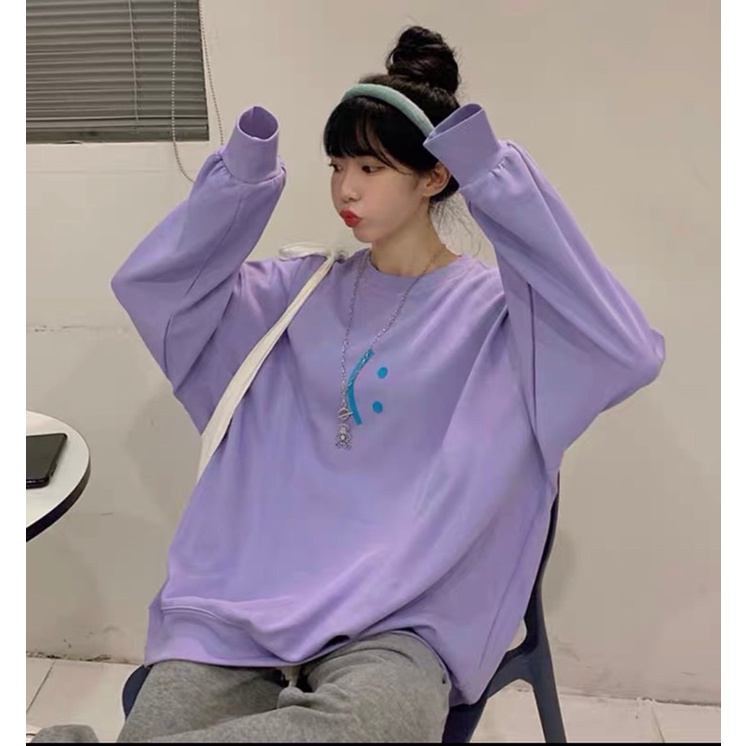 Áo Sweater Mặt Cười- Áo Nỉ Cổ Tròn Mặt Cười Dáng Rộng Unisex Nam Nữ