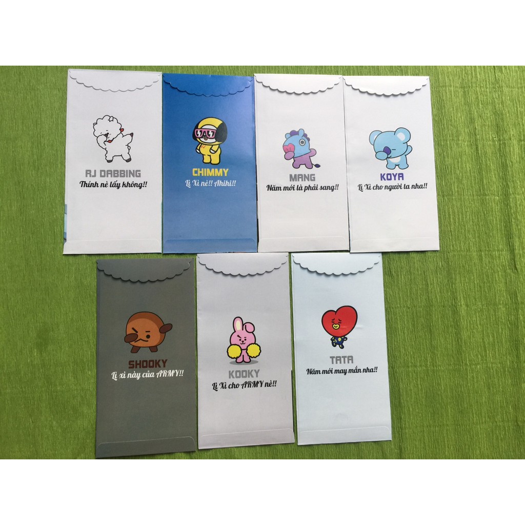 Bộ 21 Bao lì xì BTS – BT21 đủ 7 thành viên tặng 1 móc khóa BTS