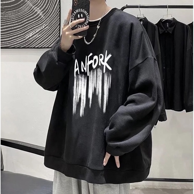 Áo Sweater Da Cá Phối Chữ ANFORK Vẩy Sơn Chất Đẹp Và Mềm Mịn