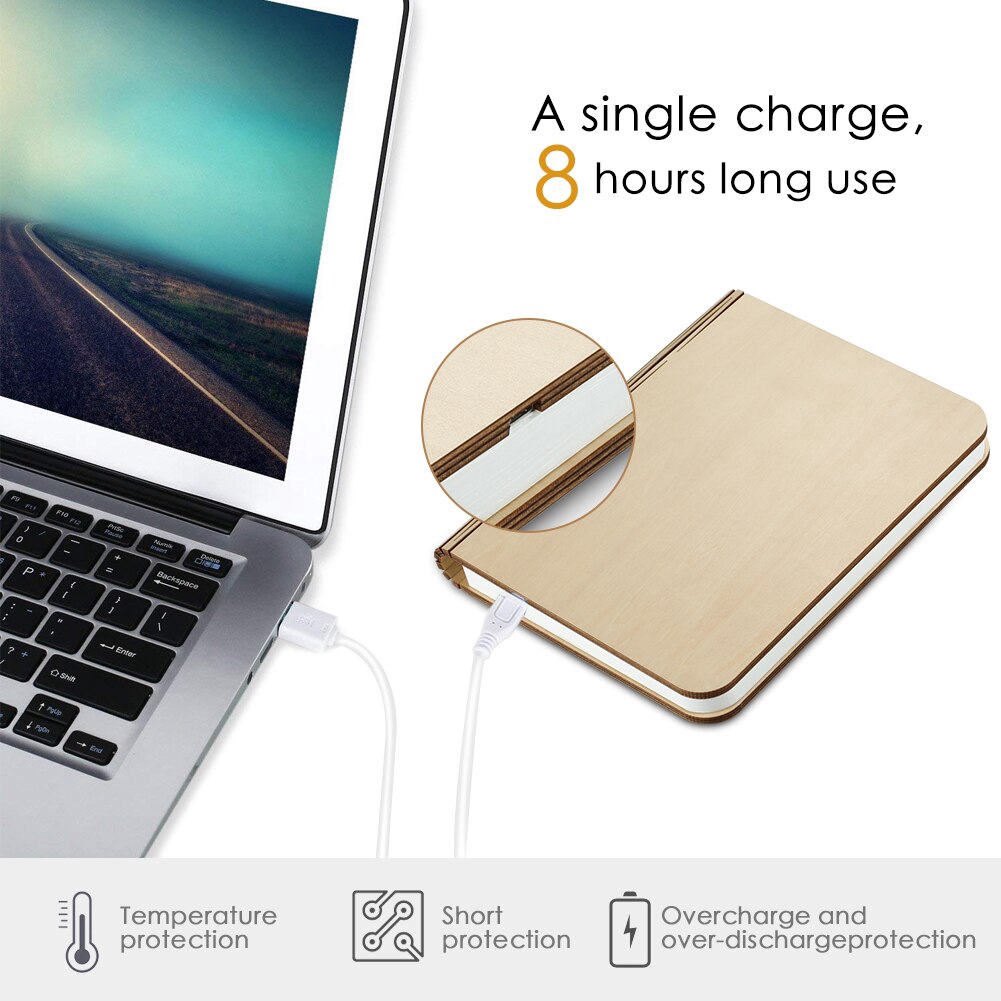 Đèn LED USB 3 Màu Sắc Hình Quyển Sách Bằng Gỗ Có Thể Gấp Gọn Tiện Dụng