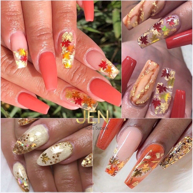 Sequin kim tuyến lá phong-phụ kiện nail móng