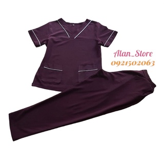 Đồng phục spa thẩm mỹ viện màu tím viền giá rẻ