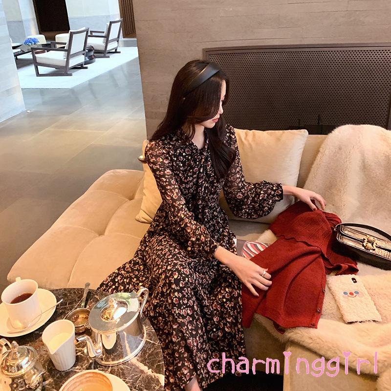 Đầm Hoa Tay Dài Thời Trang Dự Tiệc Cho Nữ