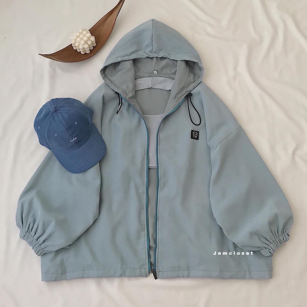 Áo Khoác Nữ Nhung Tăm Form Rộng JEM CLOSET Áo Khoác Ngoài Dáng Suông Tay Bo Mũ Rộng COW Màu Đen Be Nâu Xanh 1994
