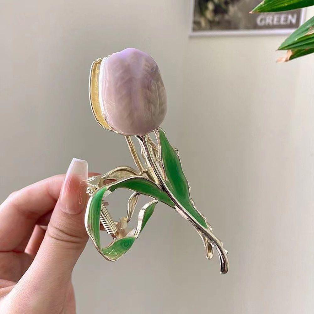 Kẹp Tóc Kim Loại Hình Hoa Tulip / Cá Mập / Cá Mập Ngọt Ngào Thanh Lịch Cho Nữ
