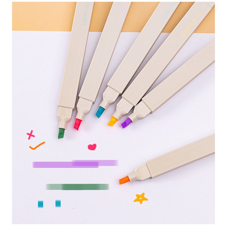 Set 6 Bút Bắt Sáng Hai Đầu Có Đế Lót Nước Bảo Vệ Mắt Màu Sắc Macaron