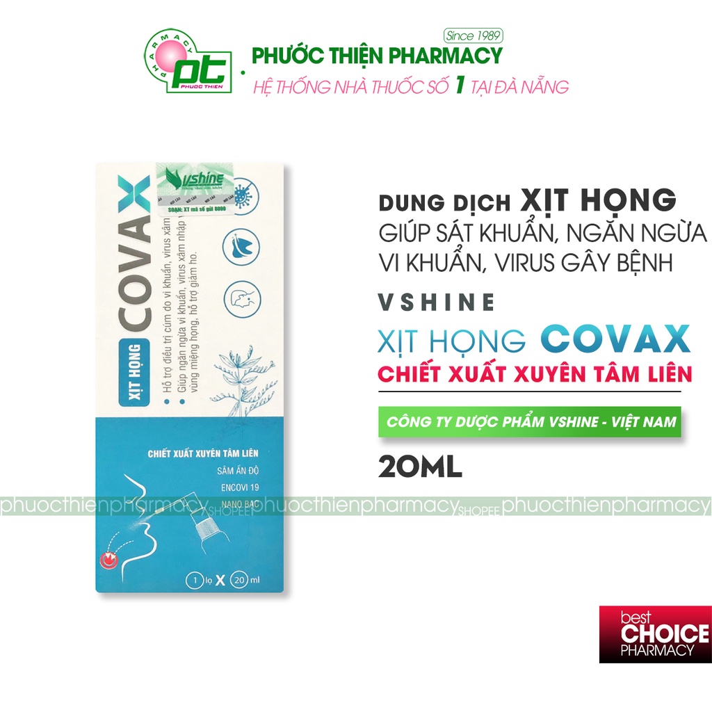 Dung dịch xịt họng COVAX 20ml chiết xuất xuyên tâm liên hỗ trợ cảm cúm do vi khuẩn, virut vào vùng miệng họng