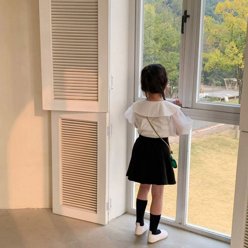 Áo Sơ Mi Trắng Cổ Búp Bê Đính Nơ Xinh Xắn Cho Bé Gái