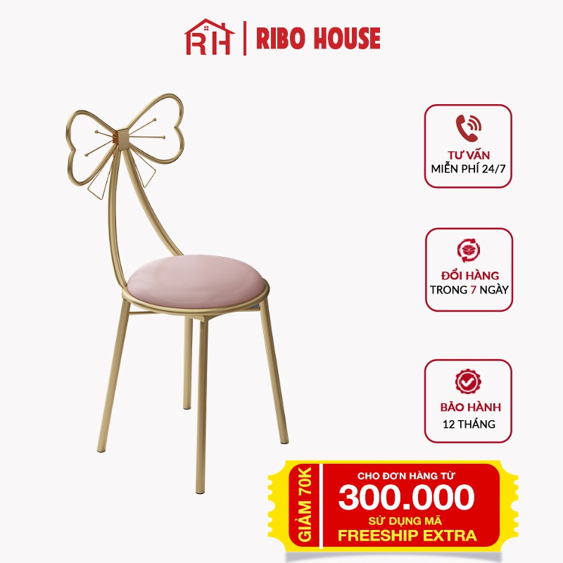 Ghế nơ RIBO HOUSE khung kim loại sơn tĩnh điện, ghế trang điểm trang trí phòng ngủ decor quán cà phê nails spa  RIBO40