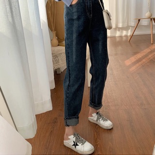 Quần jeans xanh đậm dáng boy hot trend ulzzang Hàn Quốc