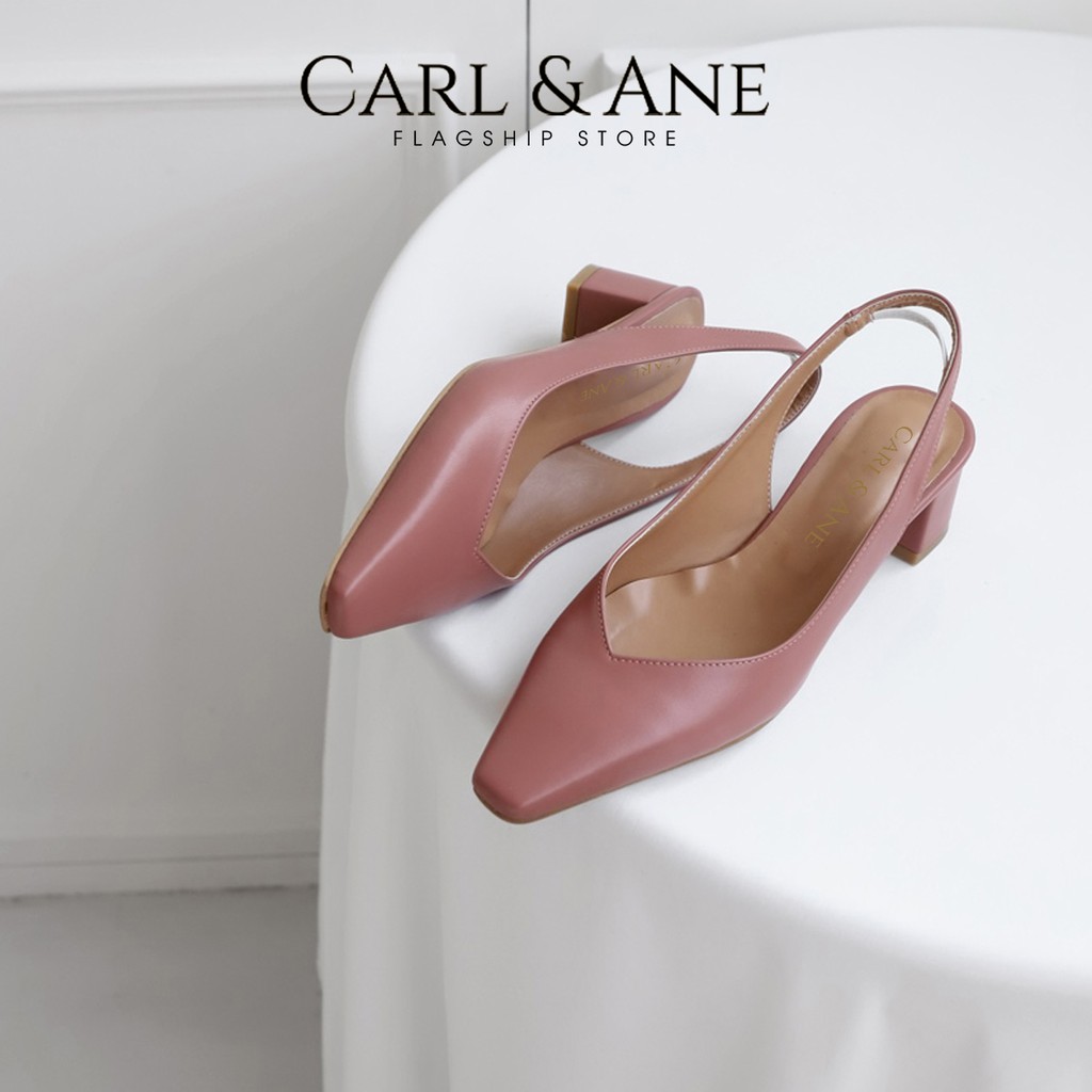 Carl &amp; Ane- Giày cao gót bít mũi phối dây kiểu dáng Hàn Quốc cao 5cm màu nude _ CL015