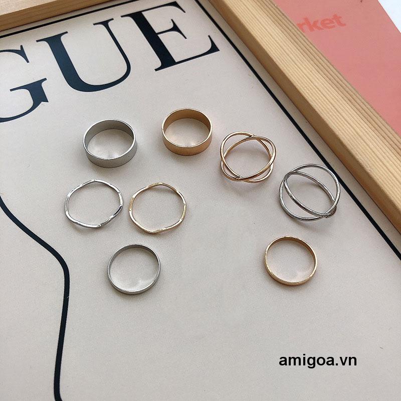 Set 4 Nhẫn Đeo Khớp Ngón Tay Kết Hợp Thiết Kế Đơn Giản Sang Trọng