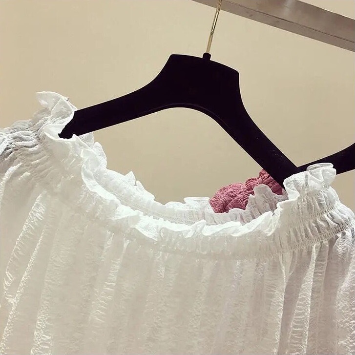 Áo Trễ Vai Tay Ngắn Dáng Rộng Chất Liệu Chiffon Màu Trắng Thời Trang Mùa Hè Cho Nữ
