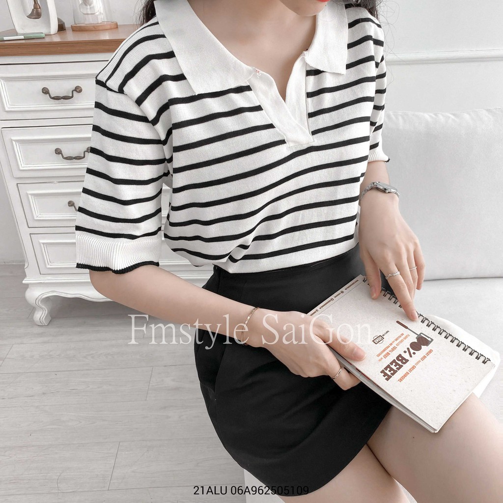 Áo thun len nữ tay ngắn kẻ sọc hàn quốc ulzzang thời trang VM STYLE 81018- 22ALU01A961701 | BigBuy360 - bigbuy360.vn