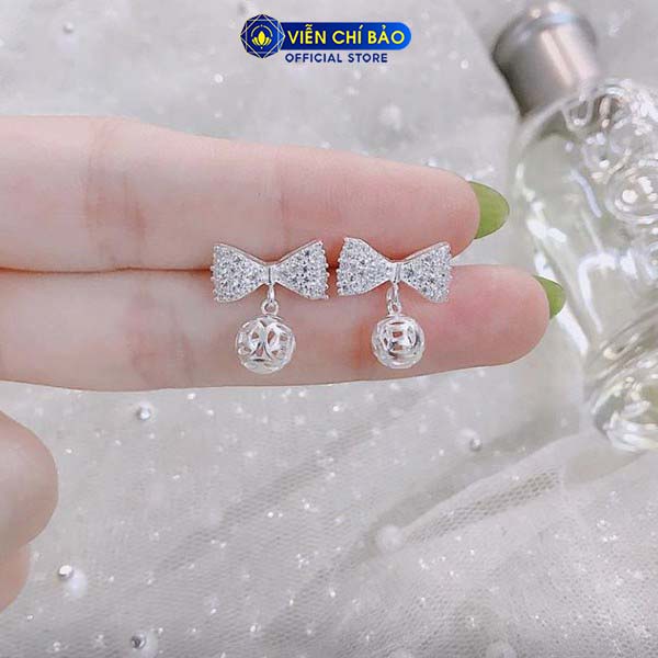 Bông tai bạc nữ hình nơ quả cầu chất liệu bạc 925 thời trang phụ kiện trang sức nữ Viễn Chí Bảo B400264