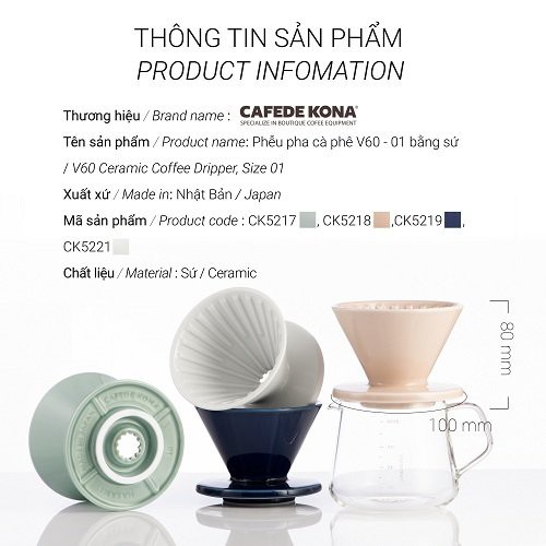 Phễu V60 01 sứ Hasami Nhật Bản